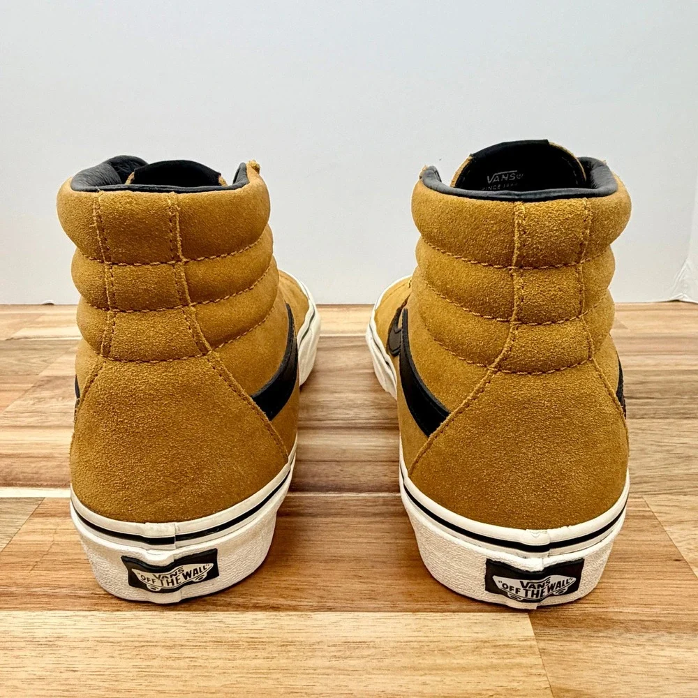 Vans Sk8-Hi Suede Mustard Yellow Black High Top Sneakers Mens 7.5 Womens 9 - Picture 5 of 9